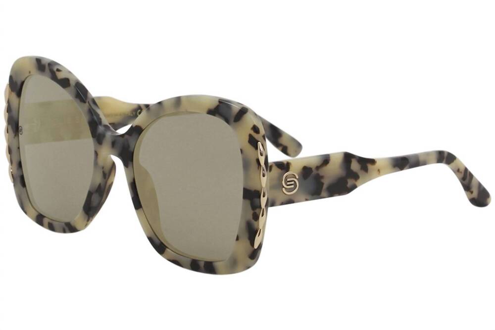 NEW ELIE SAAB women's es 030/s sunglasses in black tortoise/blue lenses with gol